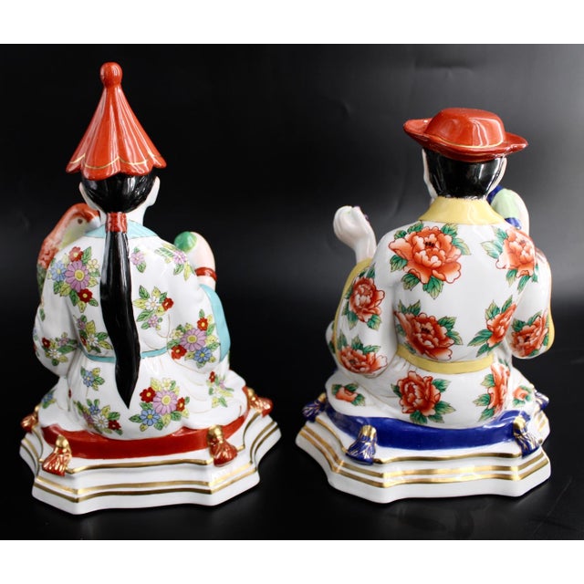 Chinoiserie VTG Pair of Chelsea House Chinoiserie Figures Meissen Style Monkey Parrot For Sale - Image 3 of 11