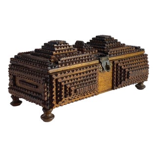 Late 1800s Folk Art Footed Tramp Box For Sale