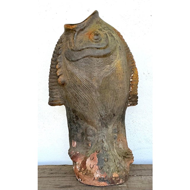 Vintage Original Studio Pottery Terracotta Fish Umbrella Stand For Sale - Image 9 of 12
