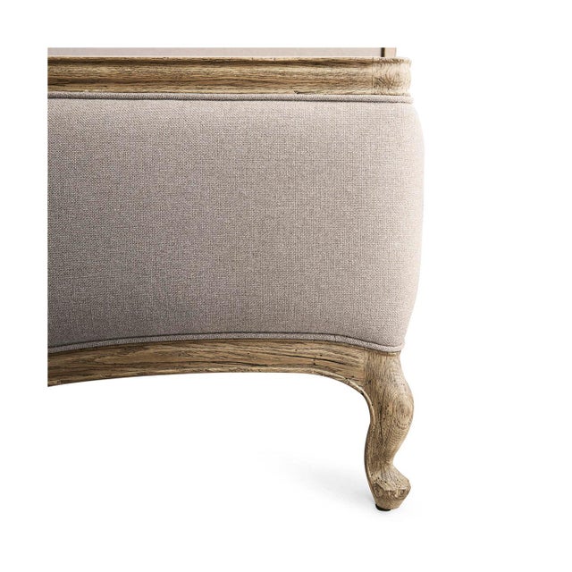 French Provincial Upholstered Oak Bed - Queen For Sale - Image 11 of 11