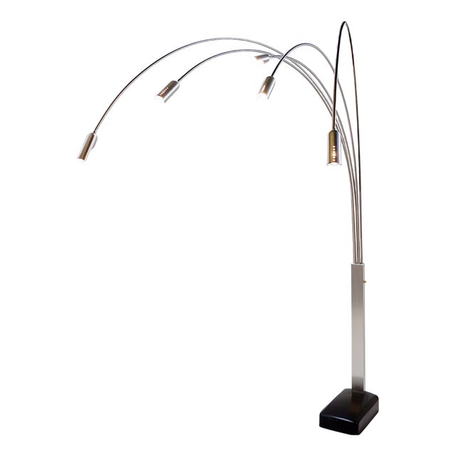 Italian Arc Floor Lamp in Brushed Chrome, 1970s For Sale