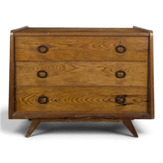 Brown Pine Chest of Drawers with Compass Legs, 1950s For Sale - Image 8 of 8