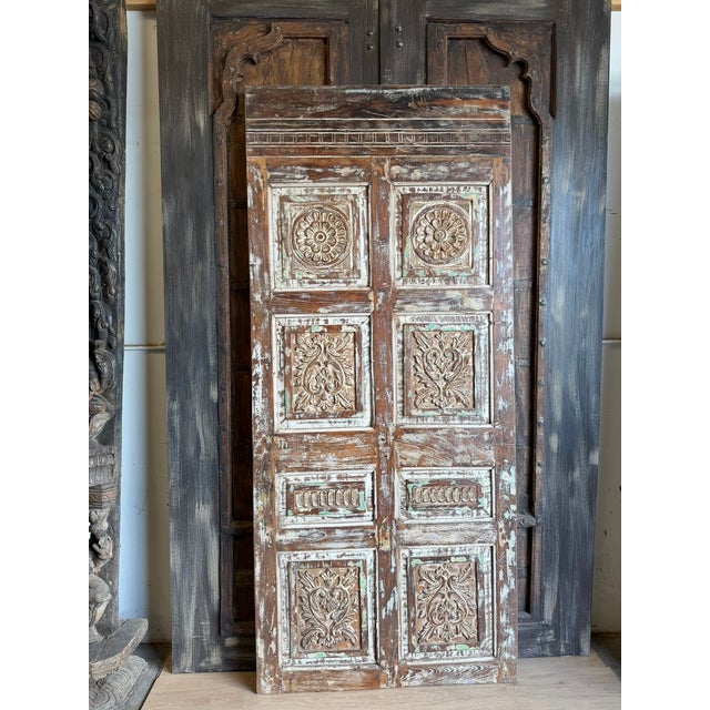 Vintage Carved Barn Door | Rustic Distressed Statement Piece 80x35 For Sale - Image 9 of 10