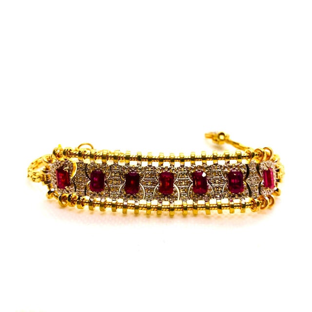Bochic “Vintage Retro” Natural Rubies from Africa & Diamonds Set In 18K Gold & Silver For Sale In New York - Image 6 of 12