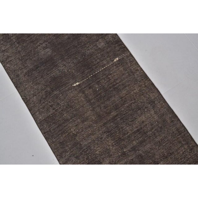 Authentic Vintage Turkish Runner, Dark Charcoal Minimalist Wool Textile For Sale - Image 10 of 10