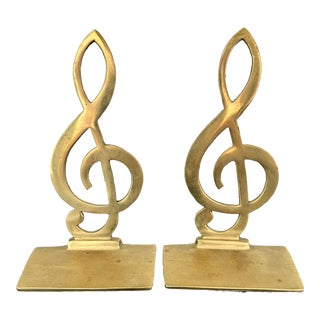 Vintage Solid Brass Musical Clef Bookends - a Pair For Sale