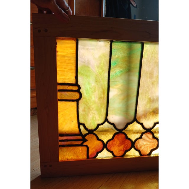 Art Nouveau Antique Willet Studio Slag Glass Window Panel in Hand-Crafted Maple Frame – Piece 2 of 2 For Sale - Image 3 of 13