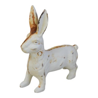 Vintage Cast Iron Rabbit Hare Statue Door Stop Figure For Sale
