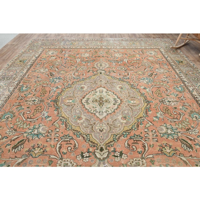 1970s Vintage Persian Handmade Wool Cotton Orange Area Rug For Sale - Image 9 of 11