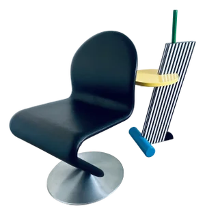 Verner Panton System 1-2-3 Swivel Chair Pair Black Leather Space Age Danish Knoll Vitra Eames