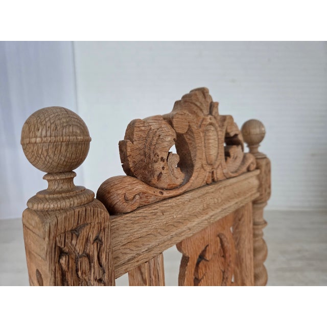 Wood Danish Dining Chairs in Carved Oak and Leather, 1930s, Set of 4 For Sale - Image 7 of 18