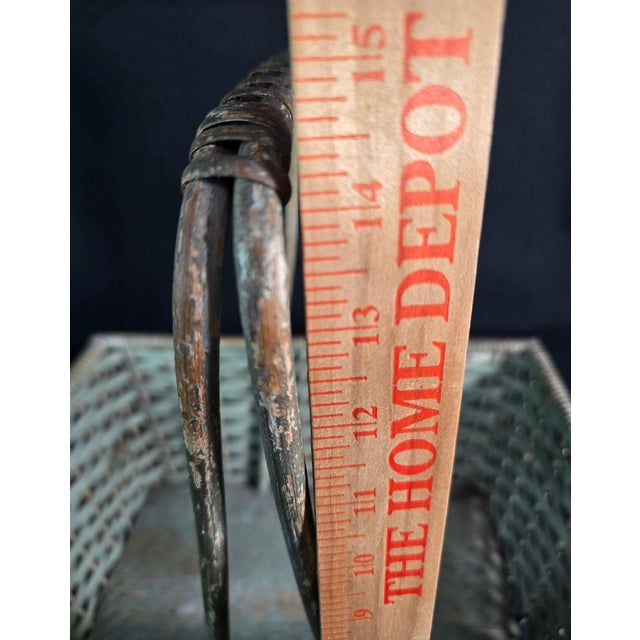 Antique American Primitive Painted Splint Gathering Basket With Solid Wood Bottom and Verdigris Patina For Sale - Image 11 of 11