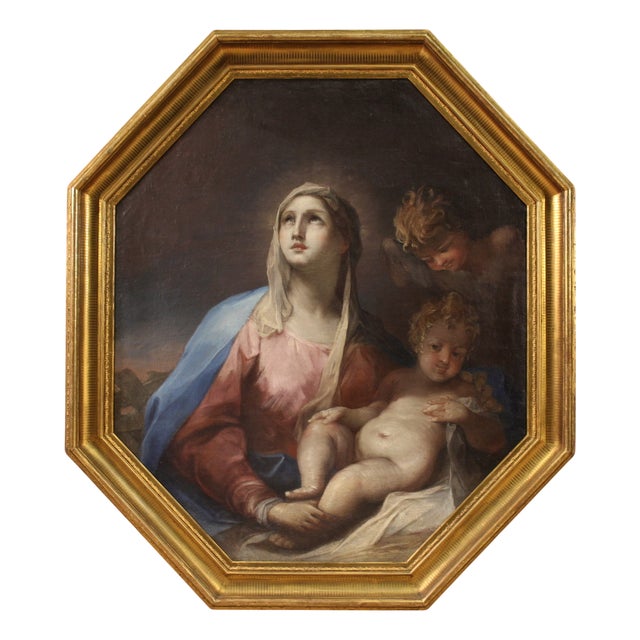 Madonna with Child and Cherub, 1750, Oil on Canvas, Framed For Sale