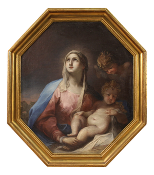 Madonna with Child and Cherub, 1750, Oil on Canvas, Framed