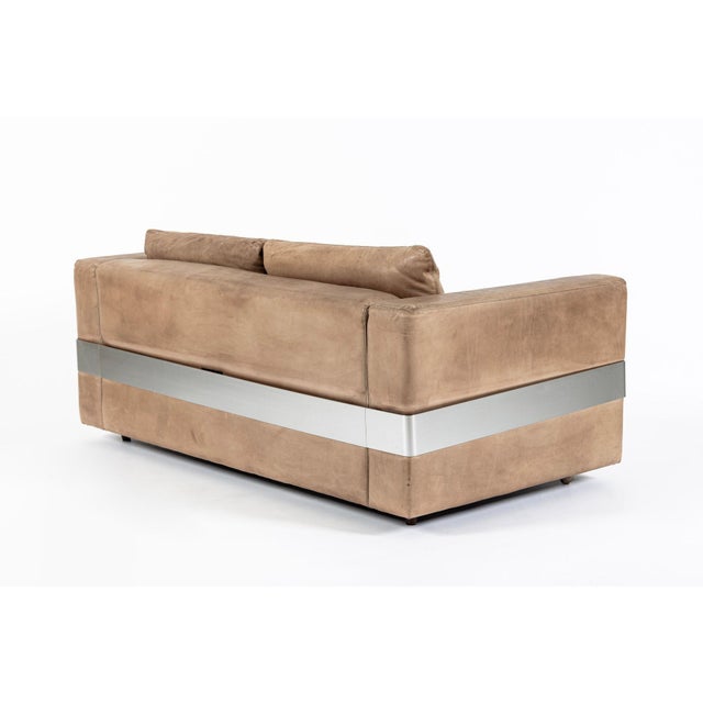 Mid Century German Distressed Brown Leather Sofa Style of Robert Haussmann For Sale In Detroit - Image 6 of 14