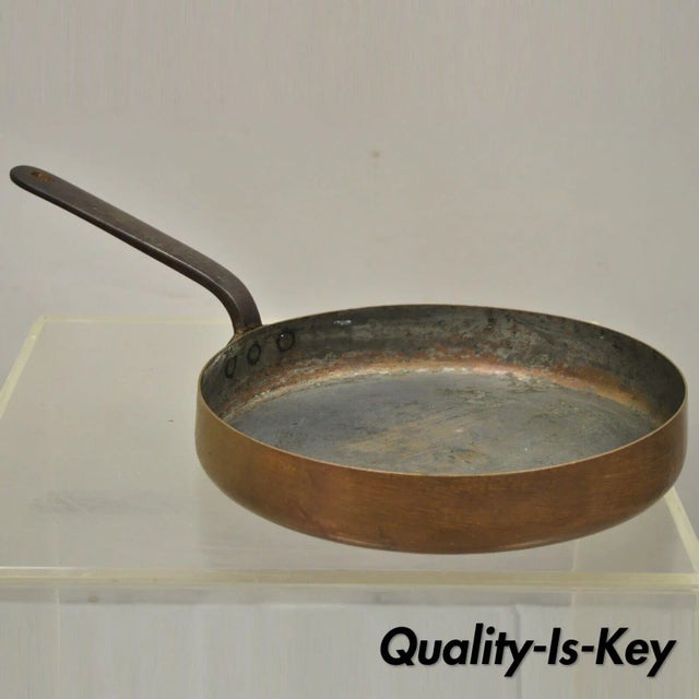 Antique Copper Hand Forged Sauce Pan Pot With Handle 11" Diameter For Sale - Image 9 of 9