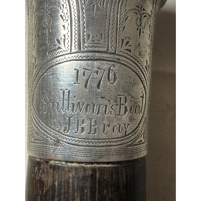 American Rare Antique 1776 Battle of Sullivan's Island Boat JBB Silver Walking Stick Cane For Sale - Image 3 of 13