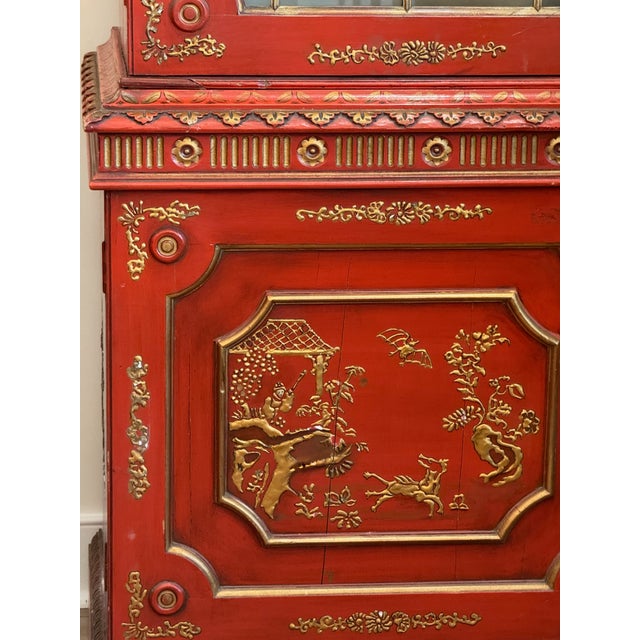 Mid 20th Century Mid-20th Century Scarlet Chinoiserie Bookcase Cabinets For Sale - Image 5 of 12