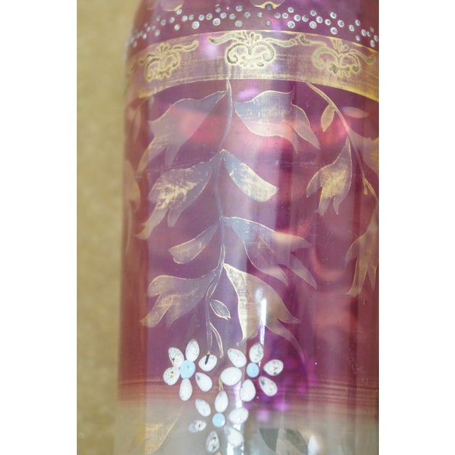 Antique Bohemian Cranberry Art Glass Liquor Wine Decanter Bottle 10" For Sale - Image 12 of 16