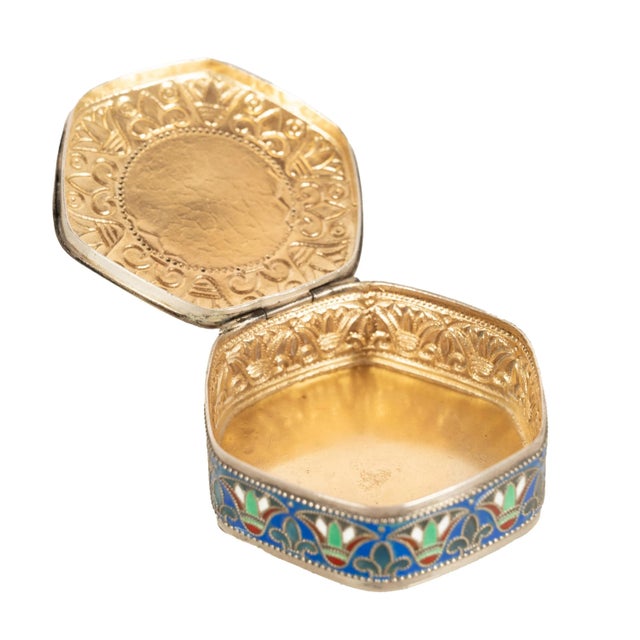 Antique Art Deco King Tut Egyptian Revival Silver Gilt Enamel Cloisonne Box 1925 For Sale - Image 12 of 14