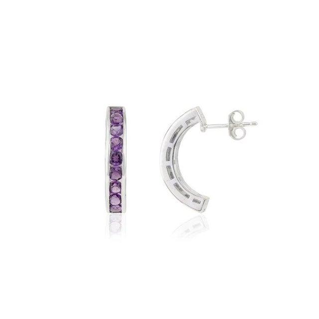 Contemporary February Birthstone Purple Amethyst Hoop Earrings in Solid Silver, A Pair For Sale - Image 3 of 11