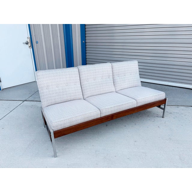 Mid-Century Modern Mid-Century Walnut and Aluminum Three-Seat Sofa, 1960s For Sale - Image 3 of 8