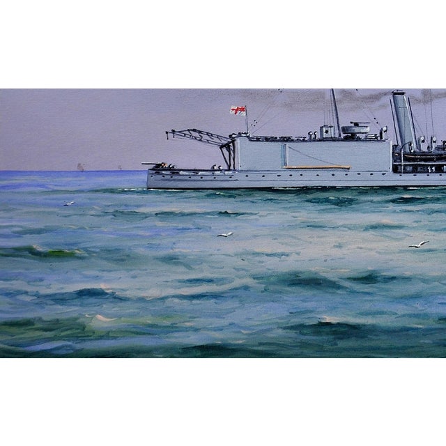 Blue Vincenzo Desposito, HMS Nairana Royal Navy Seaplane Carrier, 1890s, Gouache & Paper, Framed For Sale - Image 8 of 18