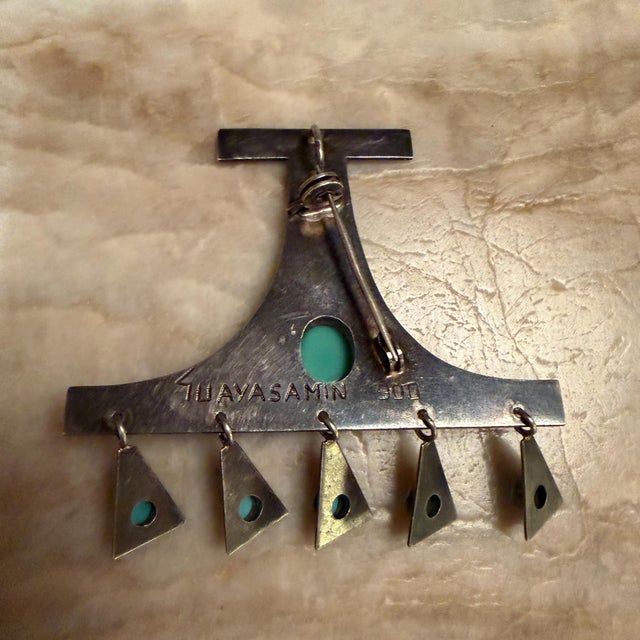 Turquoise Vintage Modernist Kinetic Pendant Brooch Ecuadorian Oswaldo Guayasamín For Sale - Image 8 of 18