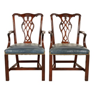 Councill Craftsmen Georgian Carved Mahogany Armchairs, Pair For Sale