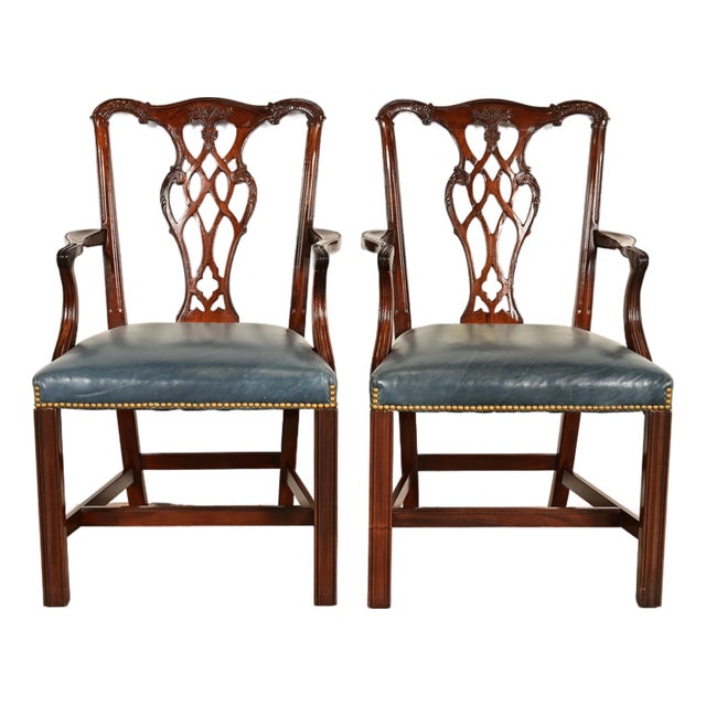 Councill Craftsmen Georgian Carved Mahogany Armchairs, Pair For Sale