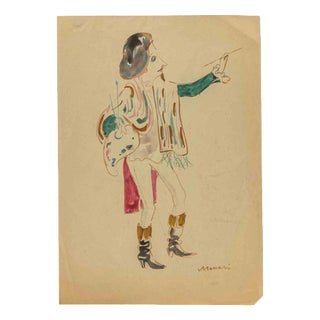 Mino Maccari, Figure, Ink and Watercolor Painting, 1945 For Sale