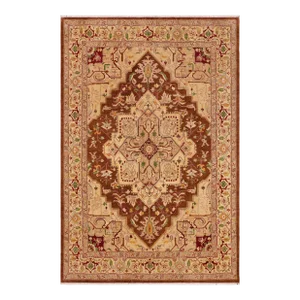 1980s Rustic Heriz Ziegler Brown Beige Hand-Knotted Rug - 8'11'' X 11'9''