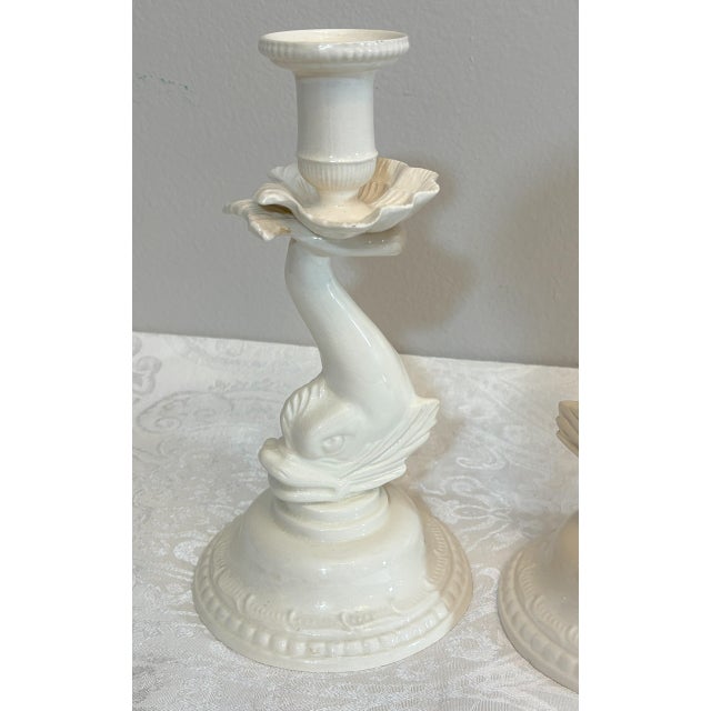 Vintage Porcelain Dolphin Candlesticks- A Pair For Sale - Image 13 of 16
