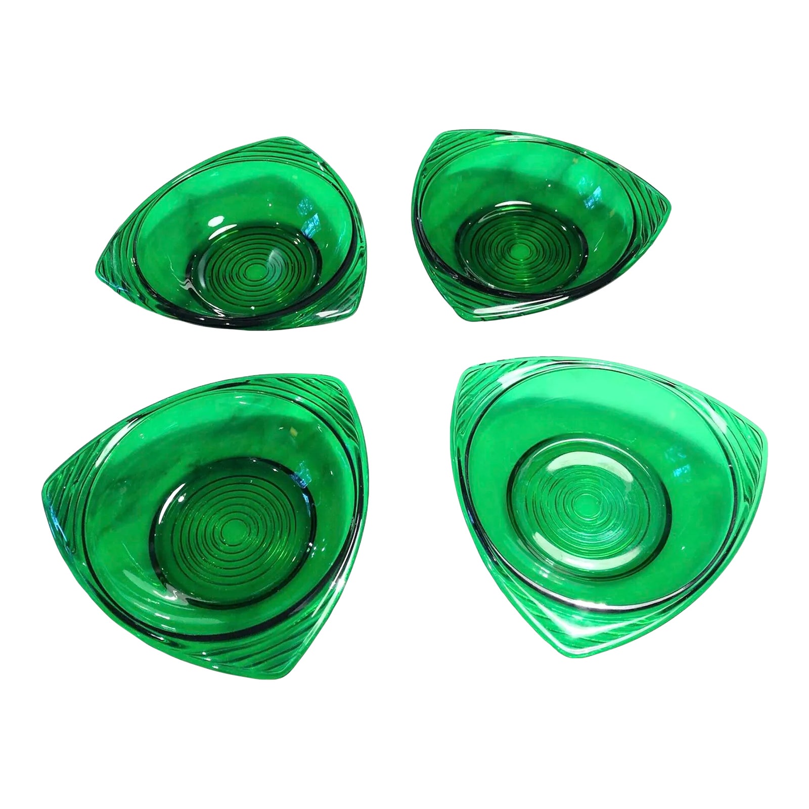 Vintage Emerald Green Glass Snack Bowls, Set of Four Chairish