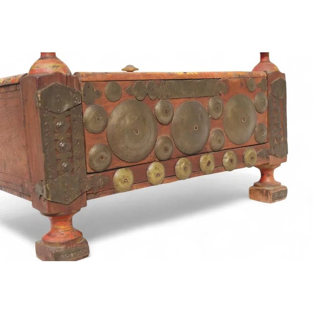 Vintage Wood Side Table with Brass Details, 1930s For Sale - Image 6 of 11