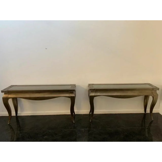 Modern Eclectic Consoles Tables in Bronze, 1980s, Set of 2 For Sale - Image 3 of 11