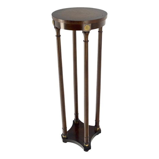 Baker Dark Mahogany 13" Round Neoclassical Pedestal Plant Lamp Stand Table MINT For Sale