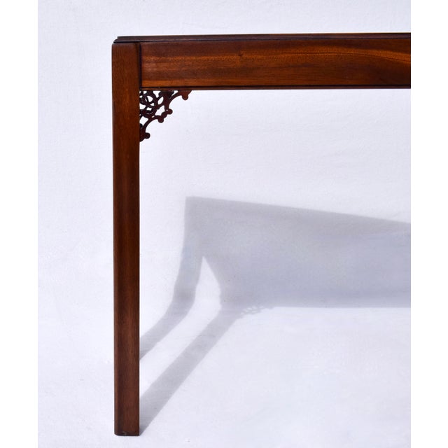 Wood English Chippendale Console Table, Mahogany, Fret Work Design, 1980s For Sale - Image 7 of 11