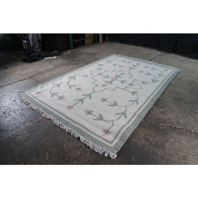 Vintage Handwoven Indian Cotton Folk Art Style Kilim Flat Weave Area Rug 5' X 8' For Sale - Image 4 of 11