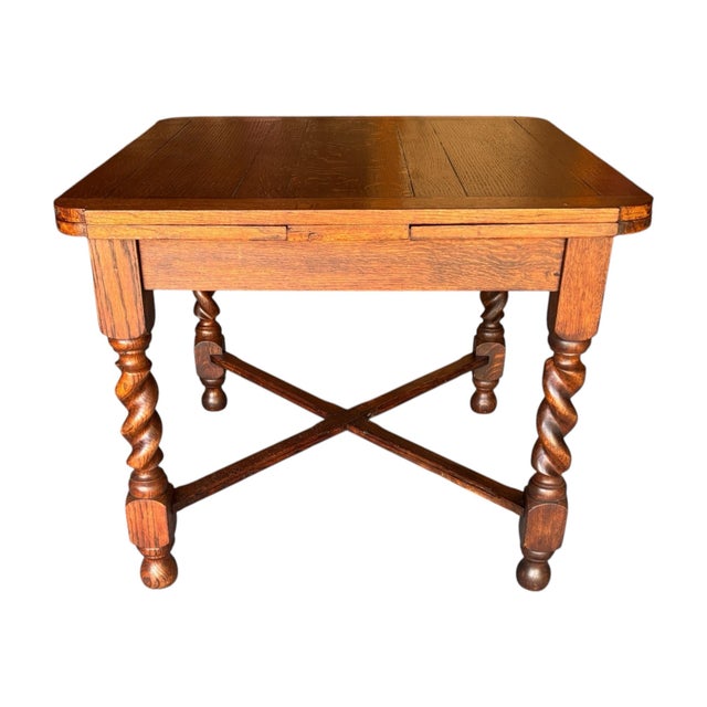 Wood 1930s Solid Quarter Sawn Oak Barley Twist Draw Leaf Table. For Sale - Image 7 of 12