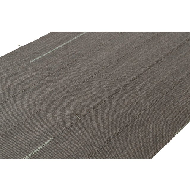 Rug & Kilim 2010s Rug & Kilim’s Contemporary Kilim Rug in Gray With Blue Stripes and Brown Accents For Sale - Image 4 of 8