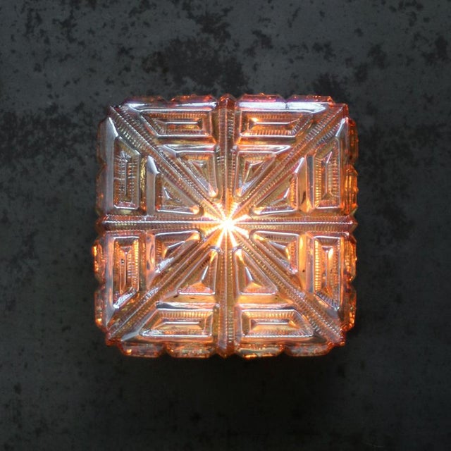 1960s Mid-Century Modern Square Amber Glass Flush Mount For Sale - Image 5 of 11