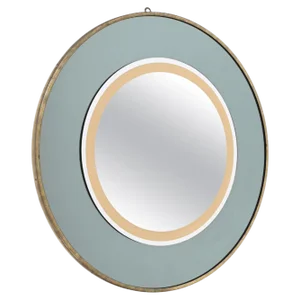 Italian Round Brass Mirror in Sage Green and Gold attributed to Cristal Art, 1970s