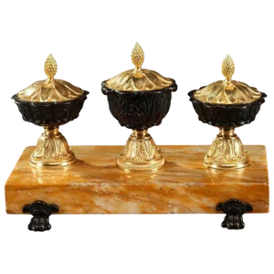 Antique French Bronze and Siena Marble Inkwell