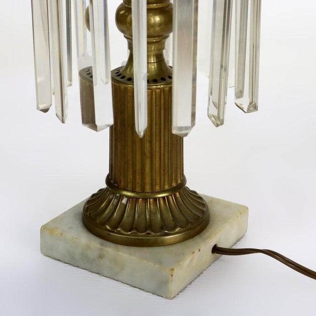 1900s Oversized Antique Brass, Crystal & Marble Electrified Astral Lamp Etched Shade For Sale - Image 9 of 9