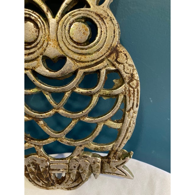 Mid-Century Modern Vintage Brass Owl Trivet For Sale - Image 3 of 7