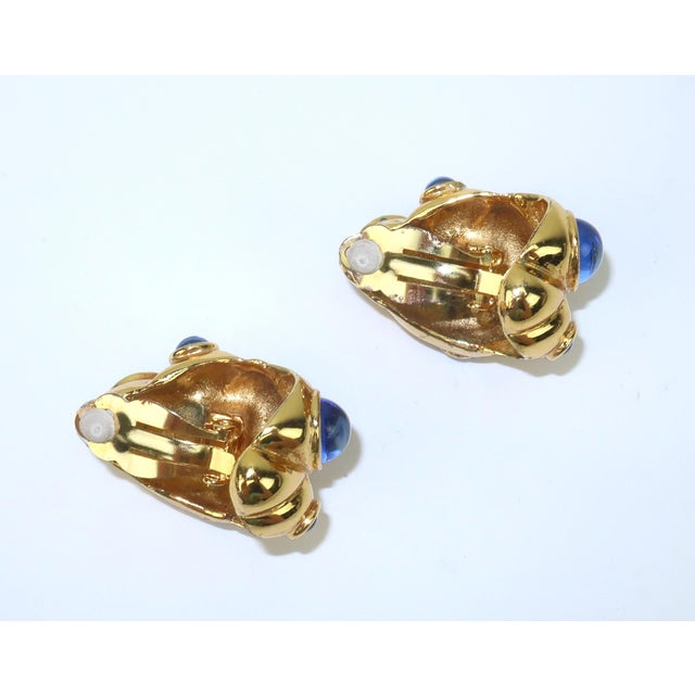 Antigona Paris Gold Plated Sculptural Earrings With Blue Cabochons, a Pair For Sale - Image 9 of 12