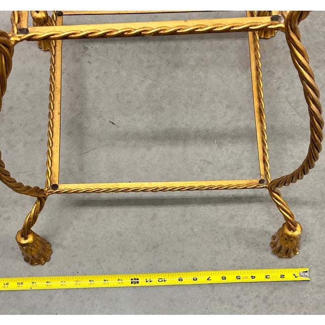 Gold 1960s Italian Hollywood Regency Gold Gilt 47" Iron Rope Tassel 3-Tier Etagere Stand For Sale - Image 8 of 8