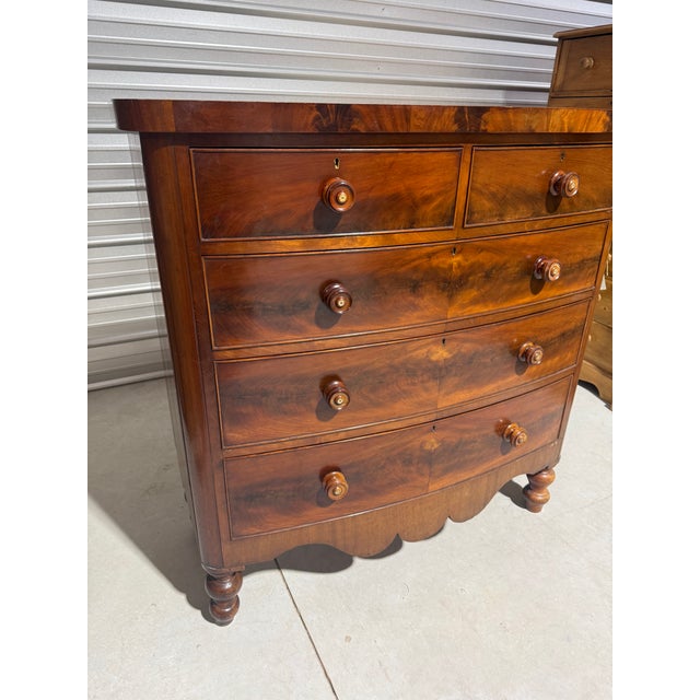 Antique Mahogany Two Over Three Drawers - Bow Front Chest of Drawers From England When we saw this flamed mahogany chest...