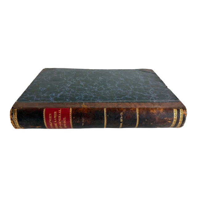 1870 Dutch Leather Bound Reference Book Oversized For Sale